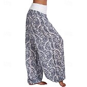 preiswerte weites Bein und hohe Taille-Damen Weites Bein Stoffhosen Hosen Hose Mode Boho Volle Länge Natürliche Taille Blumen Druck Bequem Außenbereich Outdoor Urlaub Alltagstauglich Magenta Saphir Marineblau Aprikose Sommer Normale