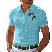 economico Vacanza-Per uomo Polo Maglia da golf All&#039;aperto Abbigliamento quotidiano Bavero Manica Corta Moda Hawaiano Albero di Cocco Stampato Estate Vestibilità regolare Nero Bianco Giallo Vino Azzurro cielo Grigio