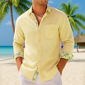 preiswerte Freizeithemden für Herren-Herren Hemd Sommerhemd Freizeithemd Strandhemd Knopfhemd Gelb Rosa Grün Grau Langarm Bedruckt Revers Urlaub Hawaiianisch Tasche Bekleidung Polyester Mode Lässig Bequem