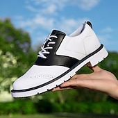 cheap Men&#039;s Golf Shoes-Men&#039;s Classic Black and White Golf Shoes with Faux Leather Upper - Versatile Design for Golf and Casual Wear