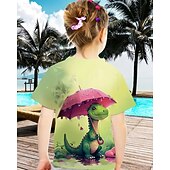 cheap Girl's 3D Animals-Girls' 3D Dinosaur T shirt Tee Short Sleeve Summer Spring Fashion Basic Kids 4-12 Years Crew Neck Outdoor Casual Daily Regular Fit