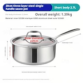 abordables Ustensiles de cuisine-marmite à lait épaissie, marmite à trois couches en acier, corps de marmite extra épais intégré, marmite à poignée unique, marmite à soupe pour ragoût, marmite à soupe