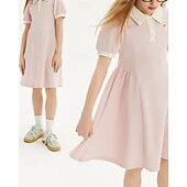 cheap Casual Dresses-Kids Girls&#039; Dress Color Block Short Sleeve Outdoor Patchwork Adorable Basic Cotton Knee-length Shirt Dress Casual Dress Summer 4 years+ Light Pink