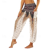 abordables Fondos-Retro Antiguo Boho Años 70 Pantalones Harem Pantalones de yoga Hippie Cintura elástica Pavo real Plumas Mujer Víspera de Todos los Santos Carnaval vacaciones en la playa Fiesta temática retro Festival