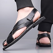 billiga Semester Sandaler-Herrsandaler i brunt konstläder med korsremmar och justerbar stängning – bekväma och trendiga sandaler för varmt väder
