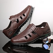 baratos Sandálias de vestir-Men's Sandals Walking Casual PU Leather Breathable Comfortable Slip Resistant Buckle Black Brown Summer Spring Fall