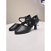 cheap Ballroom Shoes &amp; Modern Dance Shoes-Women&#039;s Black Cross Strap Closed-Toe Latin Dance Shoes with Low Heels – Comfortable Performance Ballroom Shoes for Beginners and Social Dancers