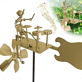 billiga Uteplatsdekoration-handgjord metalltrummis vindkvarn trädgårdssnurra, musikalisk vindskulptur i metall med gitarrdesign, trädgårdsdekor för utomhusbruk, vinddriven kinetisk konstpresent för män