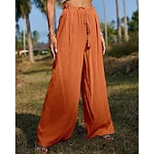cheap Plain Cotton Linen Pant-Women&#039;s Cotton Linen Pants Slacks Streetwear Casual Full Length Natural Plain Pocket Elastic Drawstring Design Comfy Outdoor Vacation Going out Orange Beige Summer Regular Fit