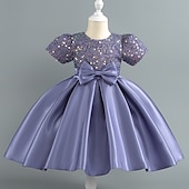 abordables Robes de fête-Tout-petit Fille Robe de Soirée Paillettes Manche Courte Mariage Soirée Paillettes Fermeture éclair Noeud de cravate Actif Adorable Polyester Mi-long Robe de Soirée Été Printemps Automne 4-7 ans
