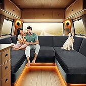 abordables Funda de sofá-Fundas de cojín para comedor de RV, de terciopelo elástico, para RV - Fundas elásticas para asientos de sofá para caravanas - Cómodas y duraderas para acampar y muebles de RV