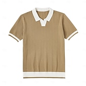 billige Klassisk poloskjorte for menn-Herre Polo Strikk polo Virksomhet Avslappet V-hals Kortermet Formelt Fargeblokk Original Sommer Alle årstider Svart Hvit Kakifarget Militærgrønn Polo