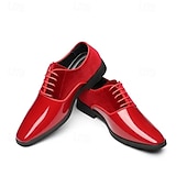 economico Scarpe Oxford-scarpe eleganti da uomo rosse lucide con finitura lucida - calzature formali eleganti e lucide per matrimoni, serate di gala e occasioni speciali