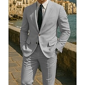 abordables Blazers Clásicos para Hombres-Hombre Trajes chaqueta Negocio Fiesta de Cóctel Fiesta de Boda Moda Casual Primavera Otoño Poliéster Color sólido Botones Bolsillo Cómodo Botonadura Simple Chaqueta de sport Negro Blanco Gris