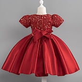 abordables Robes de fête-Tout-petit Fille Robe de Soirée Paillettes Manche Courte Mariage Soirée Paillettes Fermeture éclair Noeud de cravate Actif Adorable Polyester Mi-long Robe de Soirée Été Printemps Automne 4-7 ans