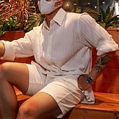 preiswerte Herrenhemd zum Knöpfen-Herren Hemd Sommerhemd Freizeithemd Strandhemd Knopfhemd Schwarz Weiß Aprikose Langarm Einfach Revers Urlaub Hawaiianisch Jacquard Bekleidung Polyester Mode Lässig Bequem