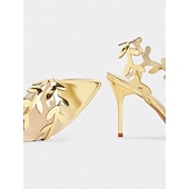 abordables Fête de la Vie Nocturne-Sandales à talons hauts à lanières en feuille d&#039;or pour femmes avec un design à bout ouvert, style de fête glamour pour la vie nocturne et les événements en soirée