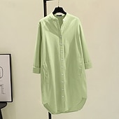 abordables Camisas-Mujer Camisa Camisas de algodón y lino Blusa Plano Moderno Casual Manga Larga Escote en Pico Tops largos Festivos Noche Botones Bolsillo Blanco Amarillo Rosa Verde Trébol Verano