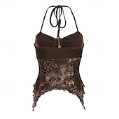 ieftine Topuri Boho-Pentru femei Cămașă Boho Bluză Floare Modern Boho Fără manșon Gâtul halter Topuri obișnuite Zilnic Concediu Ieșire Imprimeu Maro Trifoi Vară