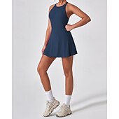 economico Abbigliamento Tennis da donna-Per donna Tinta unita Abito da tennis con pantaloncini e reggiseno incorporati Abito sportivo Senza Maniche Arricciato Traspirante Tennis Pickleball Il giro Vestito Nero Blu marino scuro Marrone