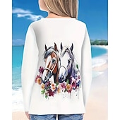 Недорогие 3D Животные для Девочек-Девочки 3D Животное Лошадь Футболка Длинный рукав Весна Осень Мода Классический Дети 4-12 лет Вырез под горло на открытом воздухе Повседневные Стандартный