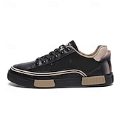 billige Sneakers til herrer-Herre Fritidssko for menn Gange Fritid PU Lær Netting Pustende Bekvem Sklisikker Snøring Svart Grønn / Hvit Sommer Vår