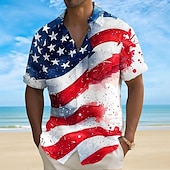 cheap Independence Day Shirts-Independence Day Men&#039;s American US Flag Patriotic Fourth of July Shirt Summer Shirt Button Up Shirt Short Sleeve Fashion Casual Holiday Summer Spring Turndown 3D Print Collared Shirts Front One Pocket