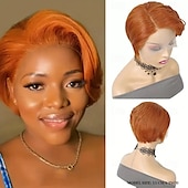 economico Parrucche lace front capelli veri-Parrucca corta e dritta con parte centrale in pizzo trasparente, 13x4x1, con attaccatura dei capelli pre-pizzicata, per donne, con pizzo brasiliano.