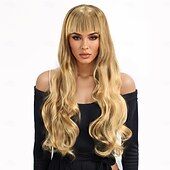 levne Syntetické trendy paruky-Syntetické paruky Vlnitá Curly Weave Vrstvený střih S ofinou na stroji Paruka 26&quot; A1 Umělé vlasy Dámské Elastický Klasické Pohodlné Blonďatá