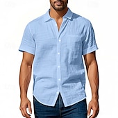 economico Camicie di lino-Per uomo Camicia Camicia di lino Camicia casual Camicia con Bottoni Camicia di cotone Semplice Vacanza Streetwear Giallo scuro Nero Bianco Blu marino Manica Corta Collo ripiegato Estate Abbigliamento