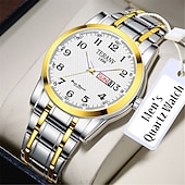 ieftine Ceasuri Quartz-Ceas de mână bărbătesc la modă, cu curea din oțel, cu curea de cuarț, design simplu, cadran circular, calendar dual, impermeabil IPX7, cu lumină de noapte, ceas de afaceri