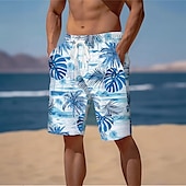 billiga Tropiska växter och blommor-Herr Kokosnötsträd Palmblad Tropiska växter Badshorts Boardshorts Medium Midja Streetwear Hawaiisk Strandsemester Sidfickor Mesh foder Elastisk dragsko i midjan Designer Kläder