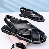 billiga Semester Sandaler-Herrsandaler i brunt konstläder med korsremmar och justerbar stängning – bekväma och trendiga sandaler för varmt väder