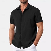 cheap Classic-Men&#039;s Shirt Linen Shirt Summer Shirt Casual Shirt Beach Shirt Button Down Shirt Plain Casual Daily Black White Pink Blue Short Sleeve Collar Summer Clothing Apparel