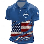 cheap Independence Day Polos-American Independence Day Men&#039;s American US Flag Polo Short Sleeve Polo Shirts Collared Shirts Casual Outdoor Daily Wear 3D Print Summer Black White Blue