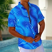 voordelige Geometrisch patroon-Voor heren Geometrisch Verloop Golven Overhemd Zomer overhemd Overhemd met knopen Korte mouw Mode-casual Buiten Vakantie Dagelijks gebruik Zomer Lente Strijkijzer 3D-afdrukken shirts met kraag blauw