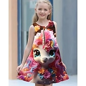 cheap 3D Unicorn Dress-Girls&#039; 3D Unicorn Dress Sleeveless Summer Spring Vacation Daily Holiday Princess Beautiful Sweet Kids 4-12 Years Casual Dress A Line Dress Knee-length Regular Fit