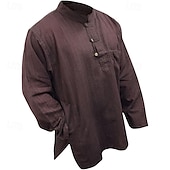 abordables Chemises décontractées-Homme Chemise Chemise d&#039;été Chemise Décontractée Chemise de Plage Chemise Boutonnée Noir Jaune Orange Vert Véronèse Bleu de minuit manche longue Uni Band Collar Vacances Hawaïen Vêtement Tenue