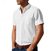economico Camicie di lino-Per uomo Camicia Camicia di lino Camicia casual Camicia con Bottoni Camicia di cotone Semplice Vacanza Streetwear Giallo scuro Nero Bianco Blu marino Manica Corta Collo ripiegato Estate Abbigliamento