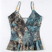 billige Boho topper-Dame Boho skjorte Bluse Blomsternål i krystall Moderne Bohem Ermeløs Med stropper Vanlige topper Daglig Ferie Ut på byen Trykt mønster Grønn Sommer