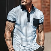 ieftine Polo clasic pentru bărbați-Bărbați Benzi verticale Polo Manșon scurt Răsfrânt Casul Zilnic Îmbrăcăminte Atletică Casul / Zilnic Nasturi Buzunar Vară Albastru ou de Măcăleandru Alb