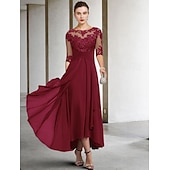 voordelige Vloerlengte-A-Line Moeder van de Bruid Jurk Bruiloft Gast Elegante Plus Size Hoge Lage V Hals Asymmetrische Enkel Lengte Chiffon Kant Halve Mouw Met Beading Applicaties 2025 gratis maatwerk