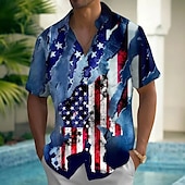 voordelige Onafhankelijkheidsdag T-shirts-Independence Day Voor heren Amerikaanse Amerikaanse vlag Vaderlandslievend Vierde juli Overhemd Zomer overhemd Overhemd met knopen Korte mouw Mode-casual Feestdagen Zomer Lente Strijkijzer