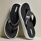 cheap Vacation Sandals-Men&#039;s Black Thick Sole Flip Flops with Soft Footbed and Fashion Strap Design for Adults Comfortable Summer Slippers for Beach Vacation Poolside Lounge Daily Shower Use