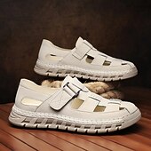 billiga Avslappnade sandaler-Herrsandaler Vita sportsandaler med stängd tå, justerbara remmar och slitstark sula för utomhusaktiviteter och vattensporter