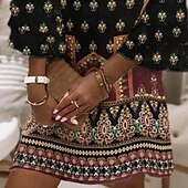 ieftine Rochii Boho-Pentru femei Rochie Mini Rochie casual Rochie de vară Rochie Boho Modă În aer liber Petrecere Concediu Fit regulat Floare Manșon Lung În V Negru Vară Primăvară