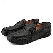 billiga Casual loafers-Vita herrloafers i konstläder med svart krokodilstruktur – eleganta och snygga slip-on-skor för semiformella evenemang, bröllop och avslappnade sammankomster