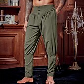 baratos Lar-Homens Calças de linho Calças Calça verão Calça casual Calças Piratas Cintura elástica Perna Cordão Tecido Conforto Respirável Comprimento total Férias Festa Casual Estilo Étnico Retro Vintage Preto