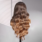 voordelige Synthetische kanten pruiken-Pruik van synthetisch kant Gekruld Stijl 26 inch(es) Meerkleurig Middelste stuk U-deel Pruik Dames Pruik Donker Bruin