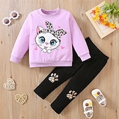 halpa Setit-2 osainen Lapset Tyttöjen Kissa Crewneck Huppari &amp; collegehoususetti Aseta Pitkähihainen Muoti ulko- 4 vuotta + Kevät Syvä vaaleanpunainen Punastuvan vaaleanpunainen Purppura